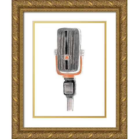 Mic Check IV Gold Ornate Wood Framed Art Print with Double Matting by Vess, June Erica