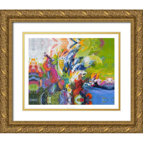Garden party Abstract I Gold Ornate Wood Framed Art Print with Double Matting by Bothne, Janet