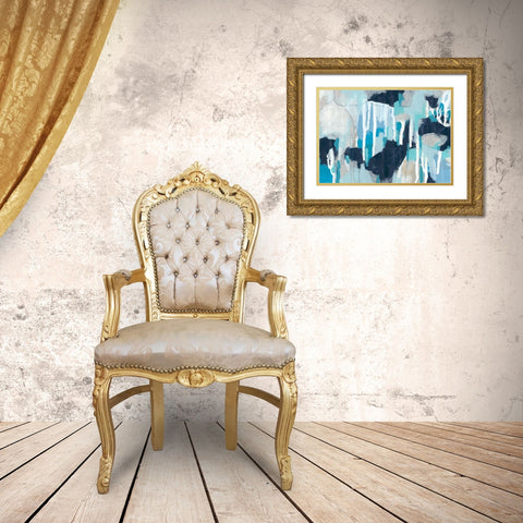 Fractal Blues II Gold Ornate Wood Framed Art Print with Double Matting by Vess, June Erica