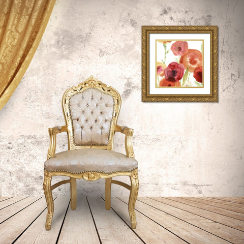 Poppy Patch I Gold Ornate Wood Framed Art Print with Double Matting by Vess, June Erica