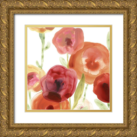 Poppy Patch I Gold Ornate Wood Framed Art Print with Double Matting by Vess, June Erica