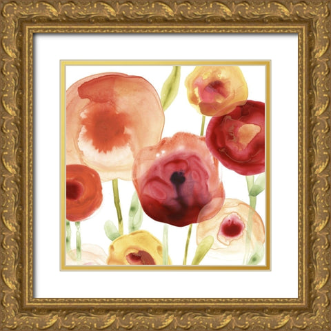 Poppy Patch II Gold Ornate Wood Framed Art Print with Double Matting by Vess, June Erica