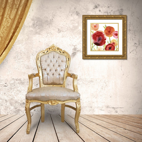Poppy Patch III Gold Ornate Wood Framed Art Print with Double Matting by Vess, June Erica