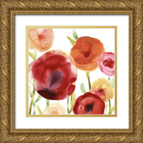 Poppy Patch III Gold Ornate Wood Framed Art Print with Double Matting by Vess, June Erica