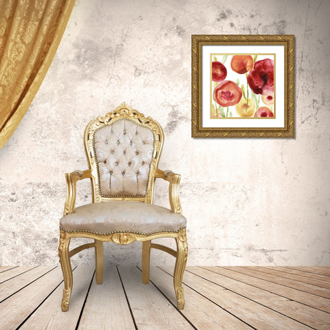 Poppy Patch IV Gold Ornate Wood Framed Art Print with Double Matting by Vess, June Erica