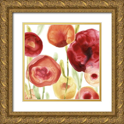 Poppy Patch IV Gold Ornate Wood Framed Art Print with Double Matting by Vess, June Erica