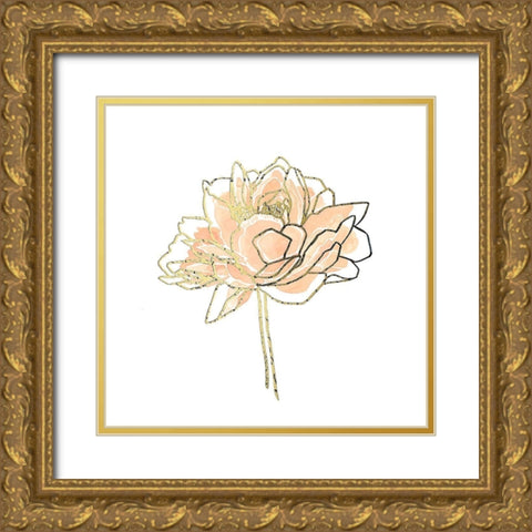 Foil Peony Contour I Gold Ornate Wood Framed Art Print with Double Matting by Scarvey, Emma