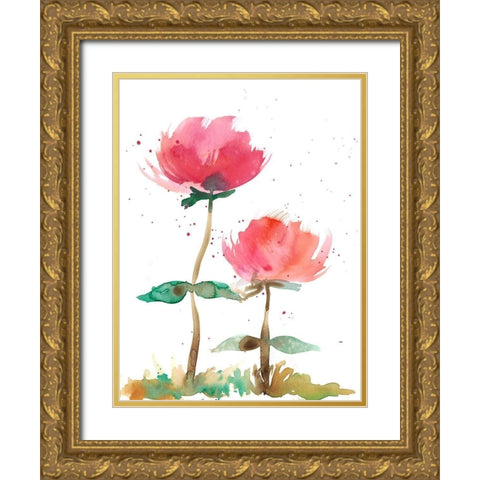 Pink Fleurs I Gold Ornate Wood Framed Art Print with Double Matting by Ludwig, Alicia