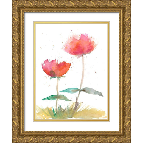 Pink Fleurs II Gold Ornate Wood Framed Art Print with Double Matting by Ludwig, Alicia