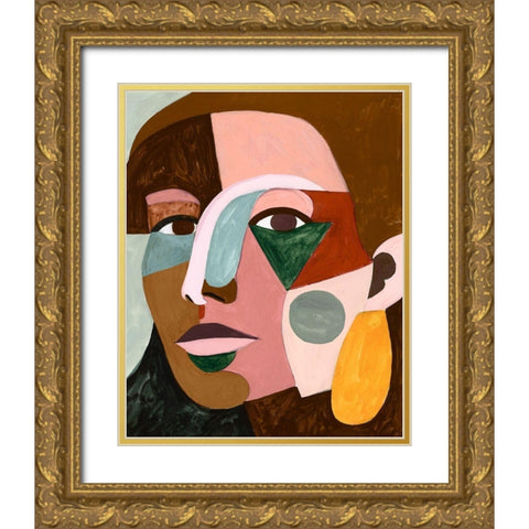 Geo Face I Gold Ornate Wood Framed Art Print with Double Matting by Borges, Victoria