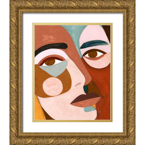 Geo Face III Gold Ornate Wood Framed Art Print with Double Matting by Borges, Victoria