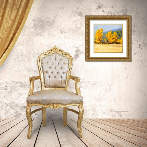 Golden Aspen Trees II Gold Ornate Wood Framed Art Print with Double Matting by Borges, Victoria