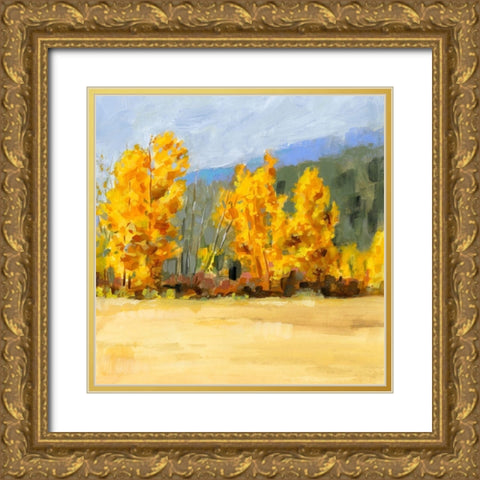 Golden Aspen Trees II Gold Ornate Wood Framed Art Print with Double Matting by Borges, Victoria