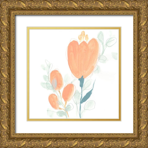 Petite Petals VII Gold Ornate Wood Framed Art Print with Double Matting by Vess, June Erica