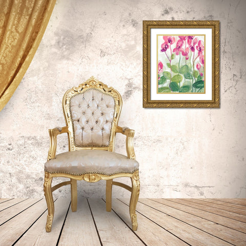 Cyclamen Fantasia II Gold Ornate Wood Framed Art Print with Double Matting by Vess, June Erica