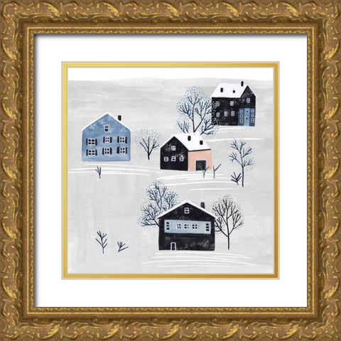 Snowy Village I Gold Ornate Wood Framed Art Print with Double Matting by Wang, Melissa