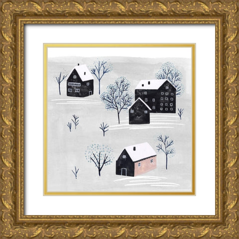 Snowy Village II Gold Ornate Wood Framed Art Print with Double Matting by Wang, Melissa