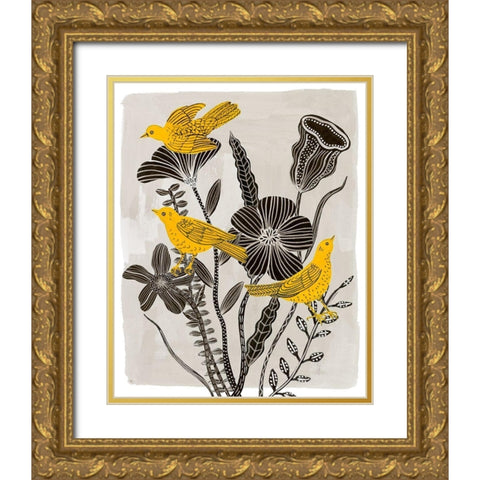 Birds in My Garden I Gold Ornate Wood Framed Art Print with Double Matting by Wang, Melissa