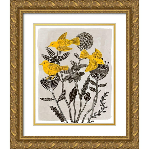 Birds in My Garden II Gold Ornate Wood Framed Art Print with Double Matting by Wang, Melissa