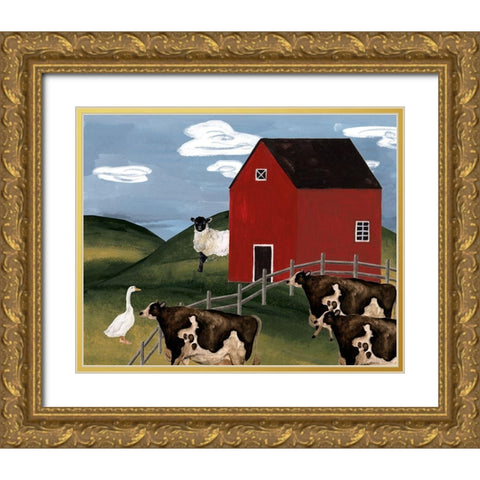 Red Cottage II Gold Ornate Wood Framed Art Print with Double Matting by Wang, Melissa