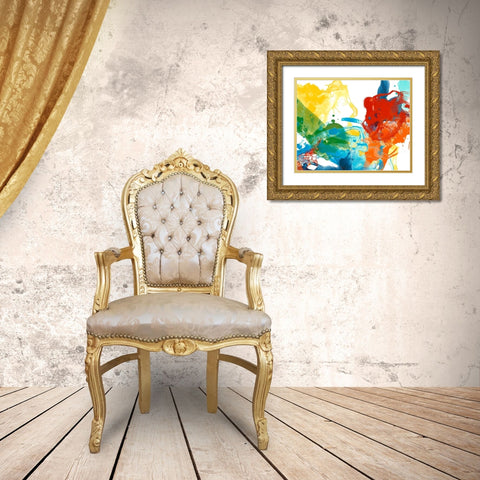 Primary Abstract II Gold Ornate Wood Framed Art Print with Double Matting by Vess, June Erica
