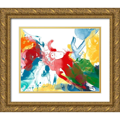 Primary Abstract IV Gold Ornate Wood Framed Art Print with Double Matting by Vess, June Erica