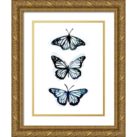 Blue Butterfly Trio II Gold Ornate Wood Framed Art Print with Double Matting by Scarvey, Emma