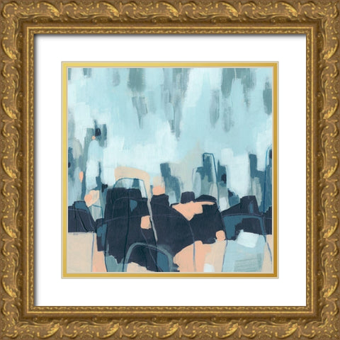 Abstracted Indigo Skyline I Gold Ornate Wood Framed Art Print with Double Matting by Vess, June Erica