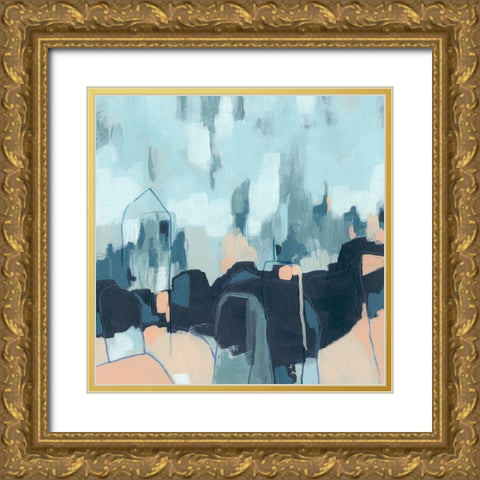 Abstracted Indigo Skyline II Gold Ornate Wood Framed Art Print with Double Matting by Vess, June Erica