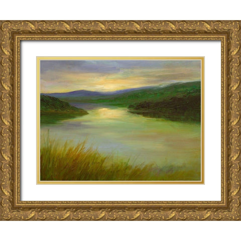 Still Waters at Sunset Gold Ornate Wood Framed Art Print with Double Matting by Finch, Sheila