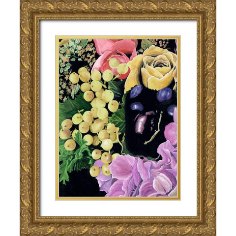 Floral on Black I Gold Ornate Wood Framed Art Print with Double Matting by Wang, Melissa