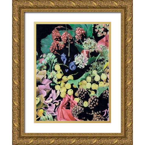 Floral on Black II Gold Ornate Wood Framed Art Print with Double Matting by Wang, Melissa