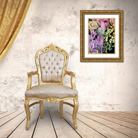 Floral on Black III Gold Ornate Wood Framed Art Print with Double Matting by Wang, Melissa