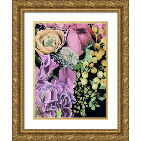 Floral on Black III Gold Ornate Wood Framed Art Print with Double Matting by Wang, Melissa