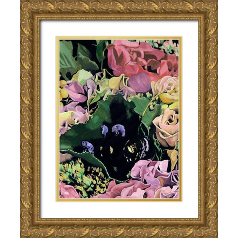 Floral on Black IV Gold Ornate Wood Framed Art Print with Double Matting by Wang, Melissa