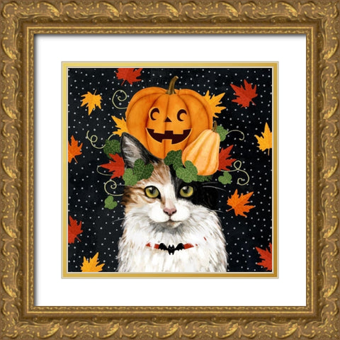 Halloween Cat II Gold Ornate Wood Framed Art Print with Double Matting by Borges, Victoria