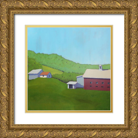 Primary Barns VI Gold Ornate Wood Framed Art Print with Double Matting by Young, Carol