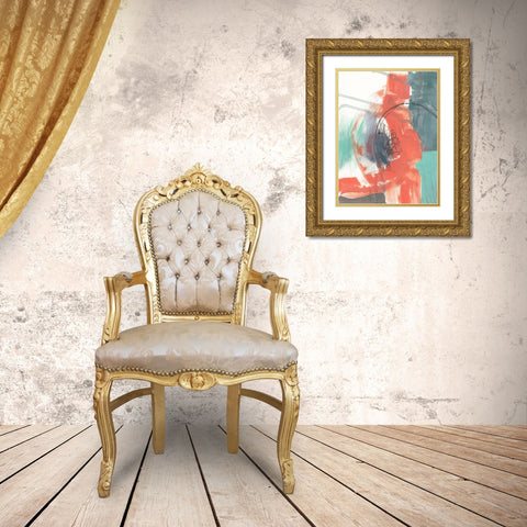 Juxtaposed Coral I Gold Ornate Wood Framed Art Print with Double Matting by Goldberger, Jennifer
