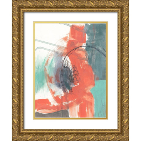 Juxtaposed Coral I Gold Ornate Wood Framed Art Print with Double Matting by Goldberger, Jennifer