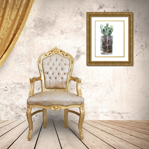 Cactus Mason Jar II Gold Ornate Wood Framed Art Print with Double Matting by Parker, Jennifer Paxton