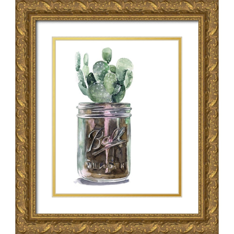 Cactus Mason Jar II Gold Ornate Wood Framed Art Print with Double Matting by Parker, Jennifer Paxton