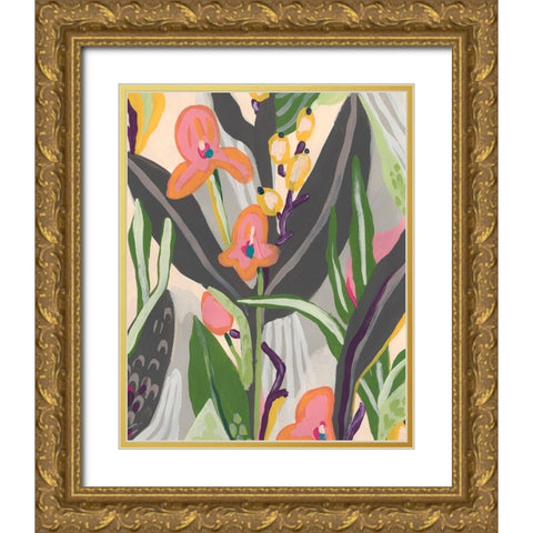 Vibrant Ladyslippers II Gold Ornate Wood Framed Art Print with Double Matting by Vess, June Erica