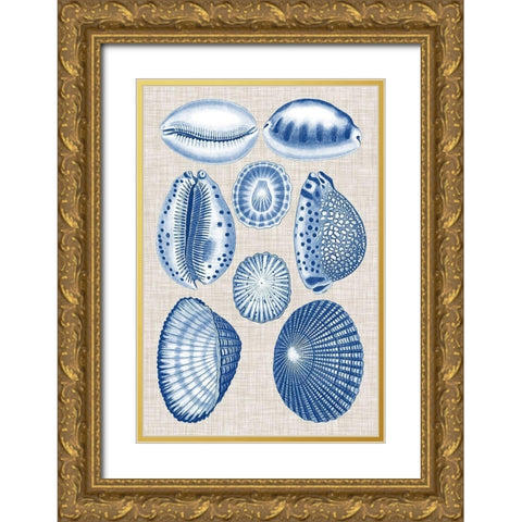 Navy and Linen Shells I Gold Ornate Wood Framed Art Print with Double Matting by Vision Studio