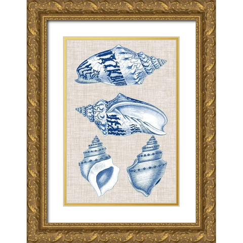 Navy and Linen Shells II Gold Ornate Wood Framed Art Print with Double Matting by Vision Studio