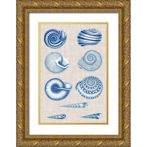 Navy and Linen Shells V Gold Ornate Wood Framed Art Print with Double Matting by Vision Studio