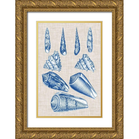 Navy and Linen Shells VI Gold Ornate Wood Framed Art Print with Double Matting by Vision Studio