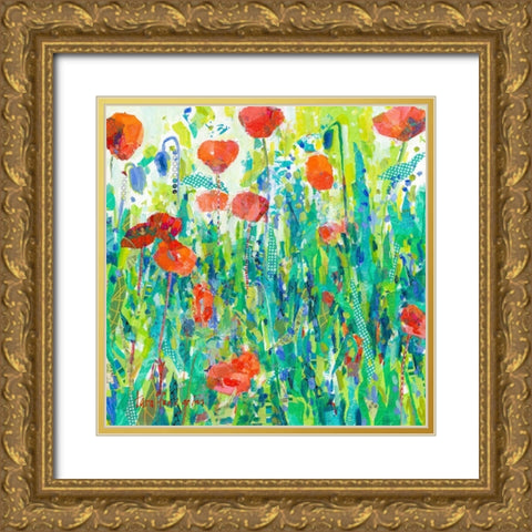 Stately Red Poppies III Gold Ornate Wood Framed Art Print with Double Matting by Grim, Tara Funk
