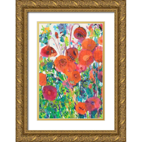 Vivid Poppy Collage I Gold Ornate Wood Framed Art Print with Double Matting by Grim, Tara Funk