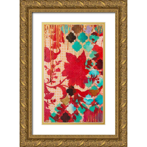 Red and Teal Gilded Age I Gold Ornate Wood Framed Art Print with Double Matting by Robinson, Heather