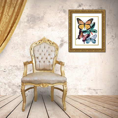 Butterfly Swatches I Gold Ornate Wood Framed Art Print with Double Matting by Wang, Melissa